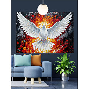 Alevli Fon Üzerinde Beyaz Güvercin Dekoratif Kanvas - Mdf Ahşap Tablo