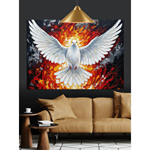 Alevli Fon Üzerinde Beyaz Güvercin Dekoratif Kanvas - Mdf Ahşap Tablo