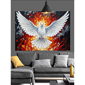 Alevli Fon Üzerinde Beyaz Güvercin Dekoratif Kanvas - Mdf Ahşap Tablo 70x100 cm