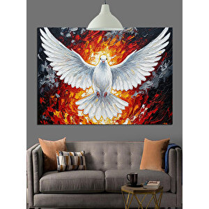 Alevli Fon Üzerinde Beyaz Güvercin Dekoratif Kanvas - Mdf Ahşap Tablo 70x100 cm
