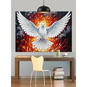 Alevli Fon Üzerinde Beyaz Güvercin Dekoratif Kanvas - Mdf Ahşap Tablo 70x100 cm