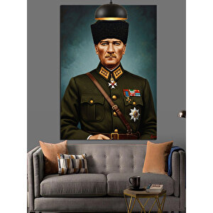 Askeri Üniformalı Mustafa Kemal Atatürk Dekoratif Kanvas - Mdf Ahşap Tablo