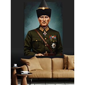 Askeri Üniformalı Mustafa Kemal Atatürk Dekoratif Kanvas - Mdf Ahşap Tablo 70x100 cm