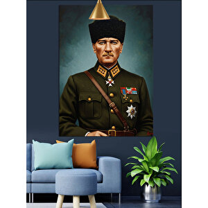 Askeri Üniformalı Mustafa Kemal Atatürk Dekoratif Kanvas - Mdf Ahşap Tablo 35x50 cm
