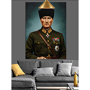 Askeri Üniformalı Mustafa Kemal Atatürk Dekoratif Kanvas - Mdf Ahşap Tablo 35x50 cm