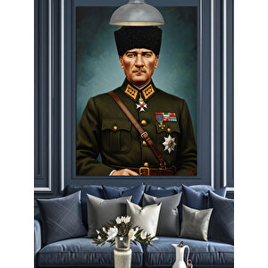 Askeri Üniformalı Mustafa Kemal Atatürk Dekoratif Kanvas - Mdf Ahşap Tablo