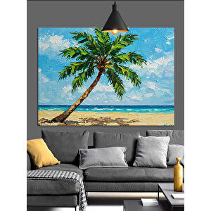 Palmiye Kumsal Deniz Dekoratif Kanvas - Mdf Ahşap Tablo 70x100 cm