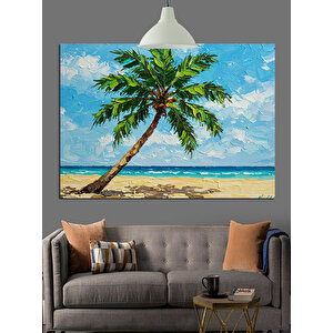 Palmiye Kumsal Deniz Dekoratif Kanvas - Mdf Ahşap Tablo 70x100 cm