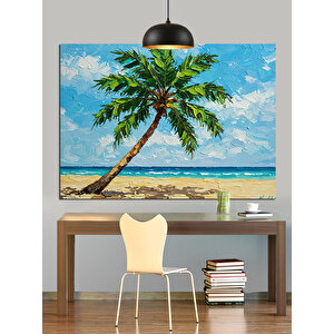Palmiye Kumsal Deniz Dekoratif Kanvas - Mdf Ahşap Tablo 70x100 cm