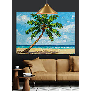 Palmiye Kumsal Deniz Dekoratif Kanvas - Mdf Ahşap Tablo