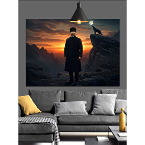 Dağ Zirvesinde Atatürk Silüeti Dekoratif Kanvas - Mdf Ahşap Tablo 70x100 cm