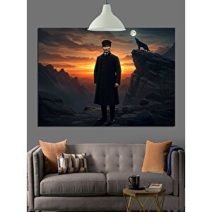 Dağ Zirvesinde Atatürk Silüeti Dekoratif Kanvas - Mdf Ahşap Tablo 70x100 cm