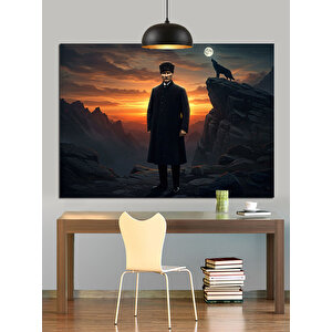 Dağ Zirvesinde Atatürk Silüeti Dekoratif Kanvas - Mdf Ahşap Tablo 70x100 cm