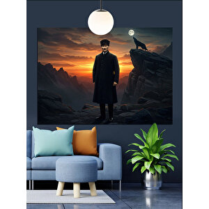Dağ Zirvesinde Atatürk Silüeti Dekoratif Kanvas - Mdf Ahşap Tablo