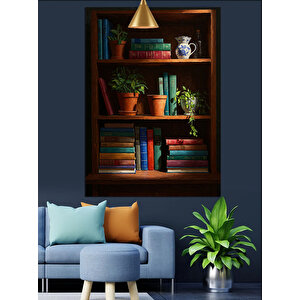 Kitaplık Ve Dekoratif Çaydanlık Dekoratif Kanvas - Mdf Ahşap Tablo 70x100 cm