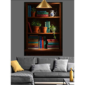 Kitaplık Ve Dekoratif Çaydanlık Dekoratif Kanvas - Mdf Ahşap Tablo 25x35 cm