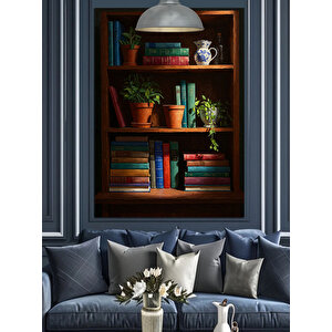 Kitaplık Ve Dekoratif Çaydanlık Dekoratif Kanvas - Mdf Ahşap Tablo