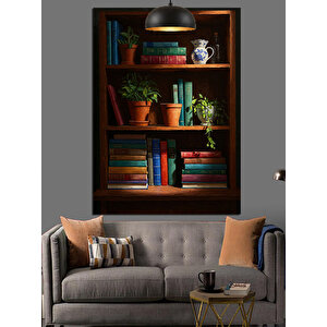 Kitaplık Ve Dekoratif Çaydanlık Dekoratif Kanvas - Mdf Ahşap Tablo