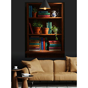 Kitaplık Ve Dekoratif Çaydanlık Dekoratif Kanvas - Mdf Ahşap Tablo 35x50 cm