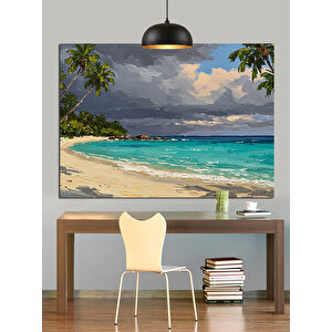 Palmiye Ağaçlı Tropik Sahil Dekoratif Kanvas - Mdf Ahşap Tablo 70x100 cm