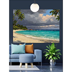 Palmiye Ağaçlı Tropik Sahil Dekoratif Kanvas - Mdf Ahşap Tablo 25x35 cm