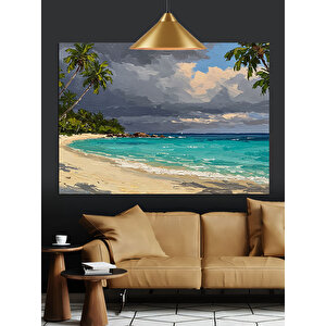 Palmiye Ağaçlı Tropik Sahil Dekoratif Kanvas - Mdf Ahşap Tablo