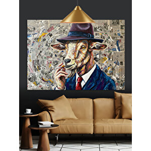 Sigara İçen Keçi Dekoratif Kanvas - Mdf Ahşap Tablo