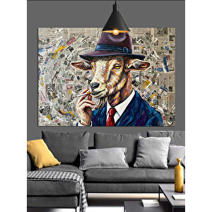 Sigara İçen Keçi Dekoratif Kanvas - Mdf Ahşap Tablo 70x100 cm