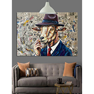 Sigara İçen Keçi Dekoratif Kanvas - Mdf Ahşap Tablo 70x100 cm