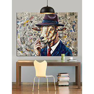 Sigara İçen Keçi Dekoratif Kanvas - Mdf Ahşap Tablo 70x100 cm