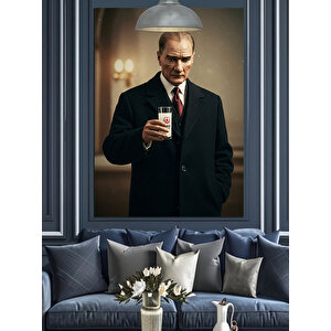 Mustafa Kemal Atatürk Ve Rakı Dekoratif Kanvas - Mdf Ahşap Tablo 35x50 cm