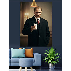 Mustafa Kemal Atatürk Ve Rakı Dekoratif Kanvas - Mdf Ahşap Tablo 35x50 cm