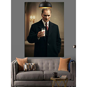 Mustafa Kemal Atatürk Ve Rakı Dekoratif Kanvas - Mdf Ahşap Tablo 50x70 cm