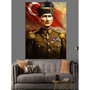 Askeri Üniformalı Mustafa Kemal Atatürk Dekoratif Kanvas - Mdf Ahşap Tablo