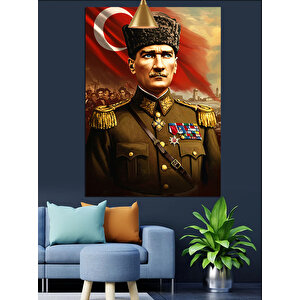 Askeri Üniformalı Mustafa Kemal Atatürk Dekoratif Kanvas - Mdf Ahşap Tablo 70x100 cm