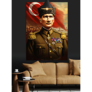 Askeri Üniformalı Mustafa Kemal Atatürk Dekoratif Kanvas - Mdf Ahşap Tablo 70x100 cm