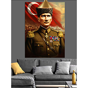 Askeri Üniformalı Mustafa Kemal Atatürk Dekoratif Kanvas - Mdf Ahşap Tablo 25x35 cm