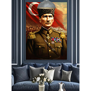 Askeri Üniformalı Mustafa Kemal Atatürk Dekoratif Kanvas - Mdf Ahşap Tablo