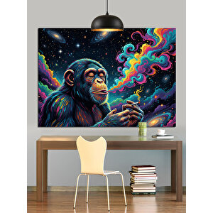 Renkli Dumanlı Maymun Dekoratif Kanvas - Mdf Ahşap Tablo 70x100 cm