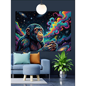 Renkli Dumanlı Maymun Dekoratif Kanvas - Mdf Ahşap Tablo 70x100 cm