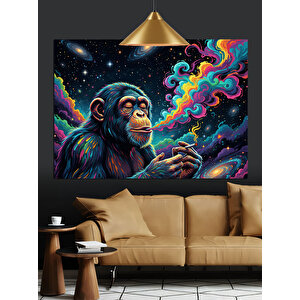 Renkli Dumanlı Maymun Dekoratif Kanvas - Mdf Ahşap Tablo 70x100 cm