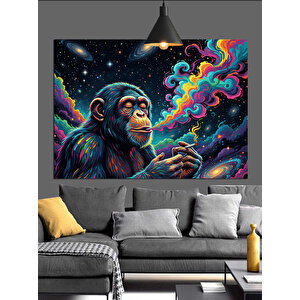 Renkli Dumanlı Maymun Dekoratif Kanvas - Mdf Ahşap Tablo