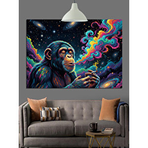Renkli Dumanlı Maymun Dekoratif Kanvas - Mdf Ahşap Tablo