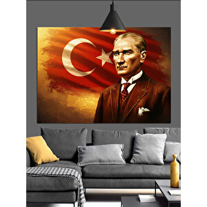 Kırmızı Fonlu Atatürk Portresi Dekoratif Kanvas - Mdf Ahşap Tablo 50x70 cm
