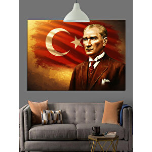 Kırmızı Fonlu Atatürk Portresi Dekoratif Kanvas - Mdf Ahşap Tablo