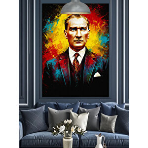Kırmızı Fonlu Mustafa Kemal Atatürk Portresi Dekoratif Kanvas - Mdf Ahşap Tablo 70x100 cm