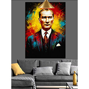 Kırmızı Fonlu Mustafa Kemal Atatürk Portresi Dekoratif Kanvas - Mdf Ahşap Tablo 35x50 cm