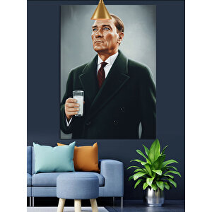 Rakı İçen Mustafa Kemal Atatürk Dekoratif Kanvas - Mdf Ahşap Tablo