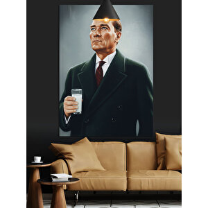 Rakı İçen Mustafa Kemal Atatürk Dekoratif Kanvas - Mdf Ahşap Tablo 35x50 cm