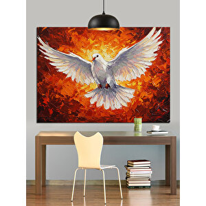 Alevli Fon Üzerinde Beyaz Güvercin Dekoratif Kanvas - Mdf Ahşap Tablo 35x50 cm